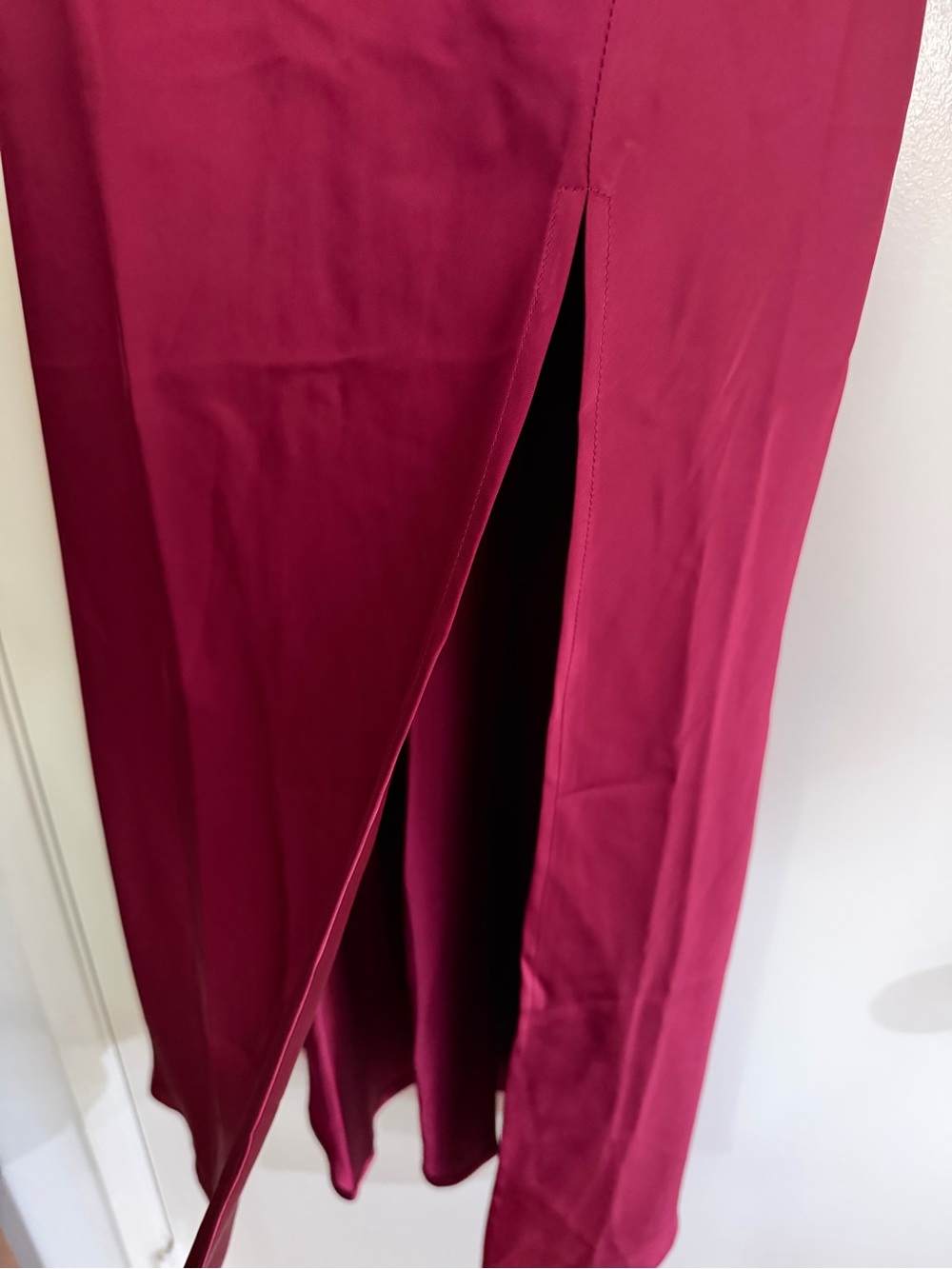 Petal & Pup Strapless Wine Red Midi Dress with Front Slit - Picture 3 of 7